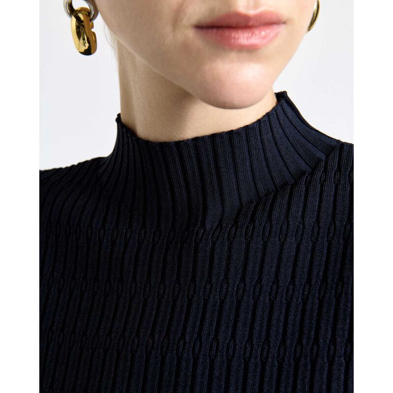 Cue Ink Textured Elbow Sleeve Funnel Neck Knit image number 2